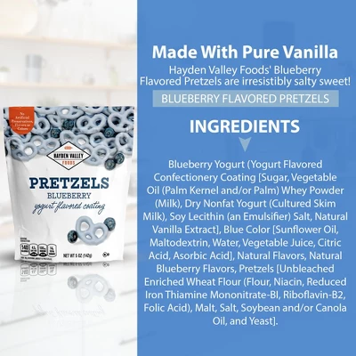 Hayden Valley Foods Blueberry Yogurt Covered Pretzels | 5 Oz Bags (Pack Of 3) | No Artificial Flavors, Preservatives Or Colors 3 Hayden Valley Foods Blueberry Yogurt Covered Pretzels | 5 Oz Bags (Pack Of 3) | No Artificial Flavors, Preservatives Or Colors