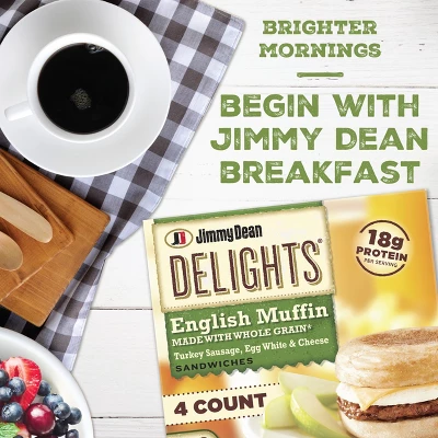 Jimmy Dean Delights Turkey Sausage, Egg Whites, & Cheese Frozen English Muffin - 4ct 3 Jimmy Dean Delights Turkey Sausage, Egg Whites, & Cheese Frozen English Muffin - 4ct