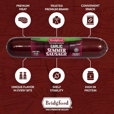 Bridgford Garlic Summer Sausage 16 Oz - Gluten-Free High Protein Garlic Infused Ready-to-Eat Summer Sausage For No-Carb Keto Diets 5 Bridgford Garlic Summer Sausage 16 Oz - Gluten-Free High Protein Garlic Infused Ready-to-Eat Summer Sausage For No-Carb Keto Diets - Image 3