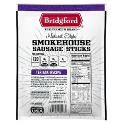 Bridgford Smokehouse Sausage Sticks Teriyaki 5 Oz - Gluten Free High Protein Smoked Sausage Sticks For A Variety Of Dietary Preferences
