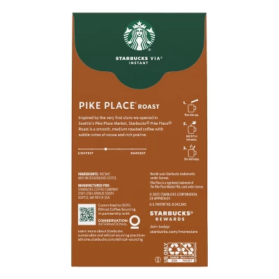 Starbucks VIA Instant Coffee Medium Roast Packets Pike Place Roast Packets - 8ct/0.11oz 9 Starbucks VIA Instant Coffee Medium Roast Packets Pike Place Roast Packets - 8ct/0.11oz - Image 7