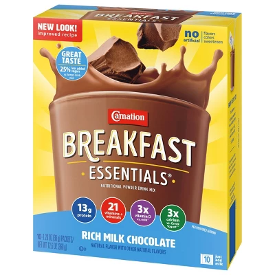 Carnation Breakfast Essentials Powder Drink Mix Packets Rich Milk Chocolate - 12.6oz/10ct 4 Carnation Breakfast Essentials Powder Drink Mix Packets Rich Milk Chocolate - 12.6oz/10ct - Image 2