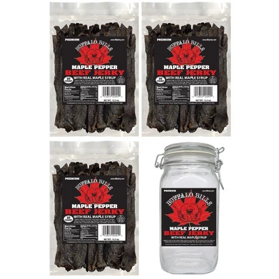 Buffalo Bills Maple Pepper Beef Jerky 3 Bag Starter Kit (3 Bags And 1 Jar) 3 Buffalo Bills Maple Pepper Beef Jerky 3 Bag Starter Kit (3 Bags And 1 Jar)
