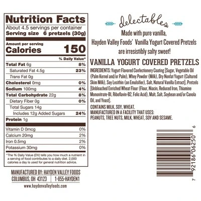 Hayden Valley Foods Vanilla Yogurt Covered Pretzels | 5 Oz Bags (Pack Of 3) | No Artificial Flavors, Preservatives Or Colors 4 Hayden Valley Foods Vanilla Yogurt Covered Pretzels | 5 Oz Bags (Pack Of 3) | No Artificial Flavors, Preservatives Or Colors - Image 2
