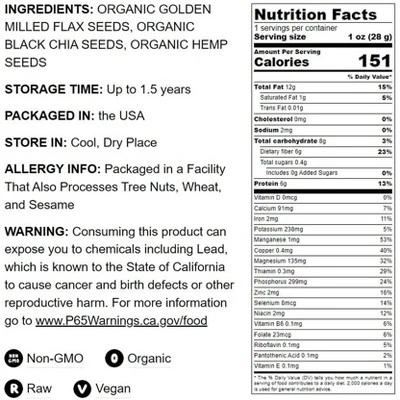 Organic FiberFull Flax, Hemp And Chia Seeds Blend - By Food To Live 5 Organic FiberFull Flax, Hemp And Chia Seeds Blend - By Food To Live - Image 3