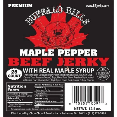 Buffalo Bills 12.5oz Premium Maple Pepper Beef Jerky Strips (25 Beef Jerky Strips Per Bag) 3 Buffalo Bills 12.5oz Premium Maple Pepper Beef Jerky Strips (25 Beef Jerky Strips Per Bag)