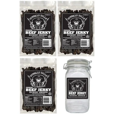 Buffalo Bills Hickory Smoked Beef Jerky 3 Bag Starter Kit (3 Bags And 1 Jar) 3 Buffalo Bills Hickory Smoked Beef Jerky 3 Bag Starter Kit (3 Bags And 1 Jar)
