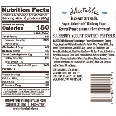 Hayden Valley Foods Blueberry Yogurt Covered Pretzels | 5 Oz Bags (Pack Of 3) | No Artificial Flavors, Preservatives Or Colors 4 Hayden Valley Foods Blueberry Yogurt Covered Pretzels | 5 Oz Bags (Pack Of 3) | No Artificial Flavors, Preservatives Or Colors - Image 2