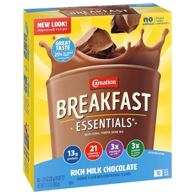 Carnation Breakfast Essentials Powder Drink Mix Packets Rich Milk Chocolate - 12.6oz/10ct 3 Carnation Breakfast Essentials Powder Drink Mix Packets Rich Milk Chocolate - 12.6oz/10ct